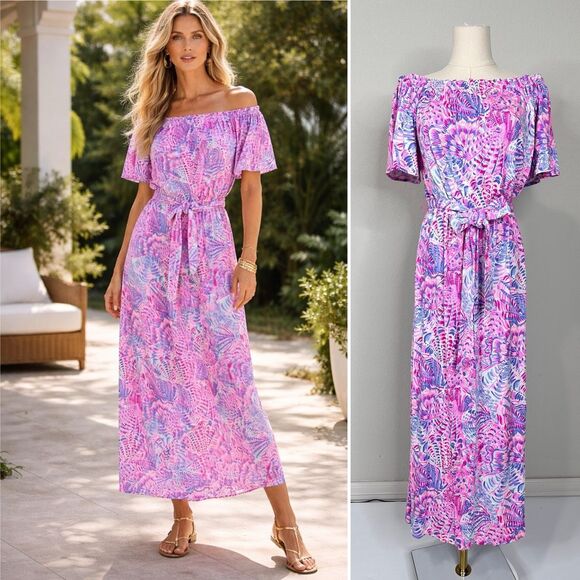 Lilly Pulitzer Dresses & Skirts - Lilly Pulitzer Moriah Off Shoulder Midi Dress S Preppy Coastal Resort Boho